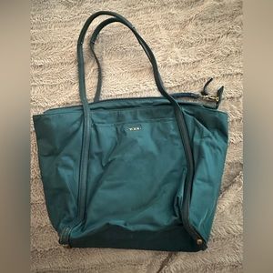 Tumi teal canvas tote bag